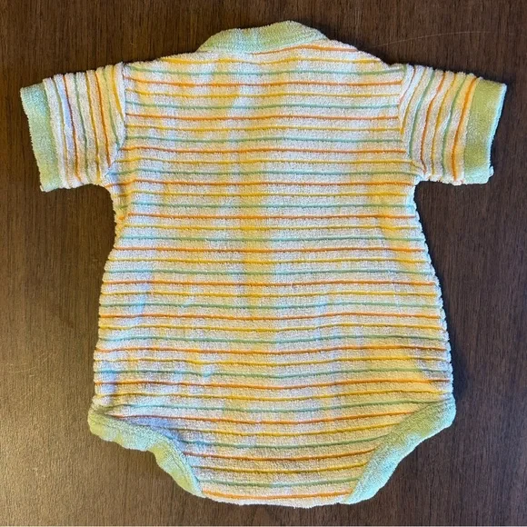 Vintage Babygro Gerber 3M One Piece Terry Cloth Boys 70s Striped Rocking Horse - Picture 3 of 5
